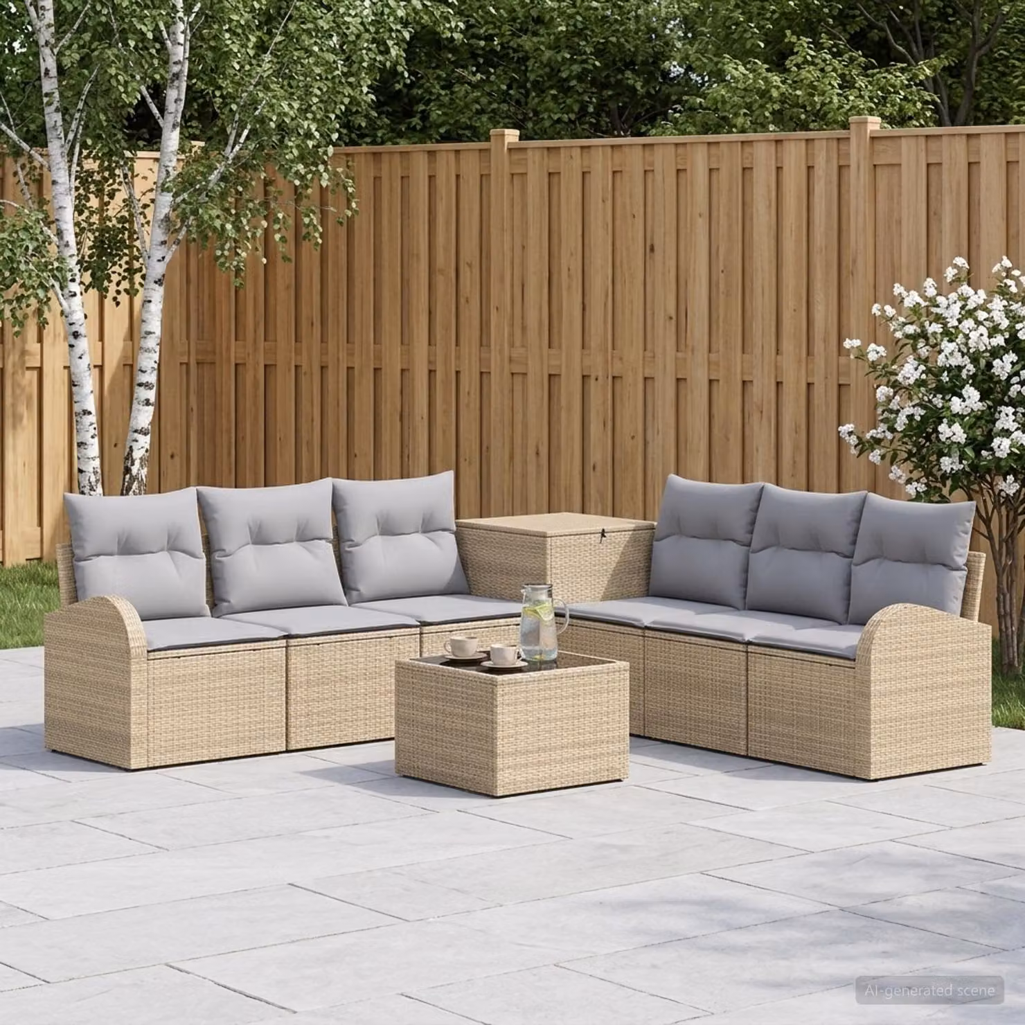 Set di divani da giardino vidaXL in polyrattan a forma di U con tavolino da esterno, 8 pezzi, Beige e Grigio Chiaro