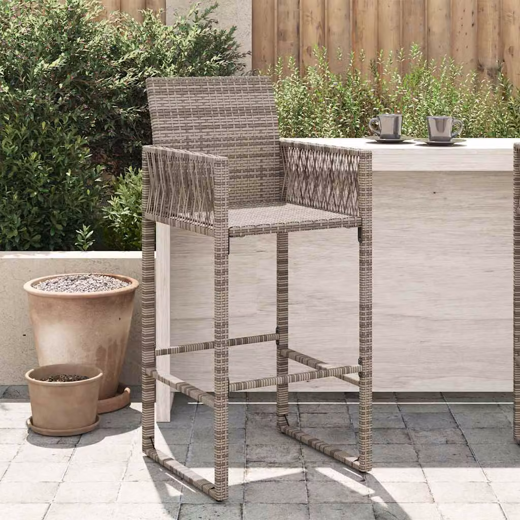 Set di 2 sgabelli da bar da giardino vidaXL in polyrattan grigio con braccioli e struttura in metallo