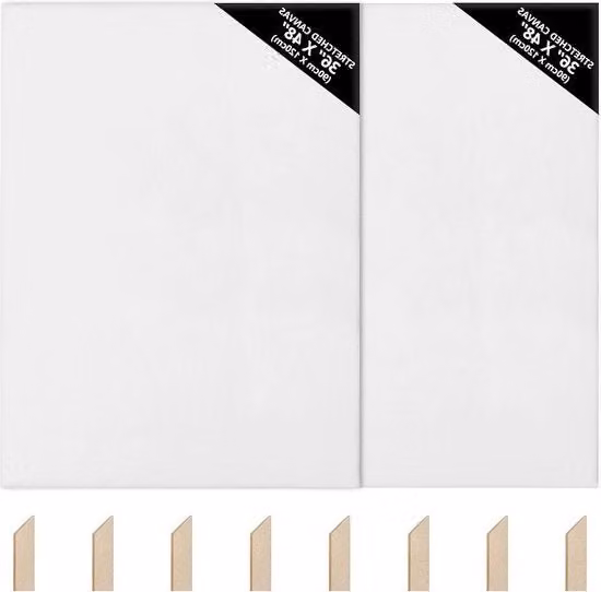 Set di 2 pannelli in tela canvas bianca con cornici in legno per acrilico e olio, L 120 cm x H 90 cm