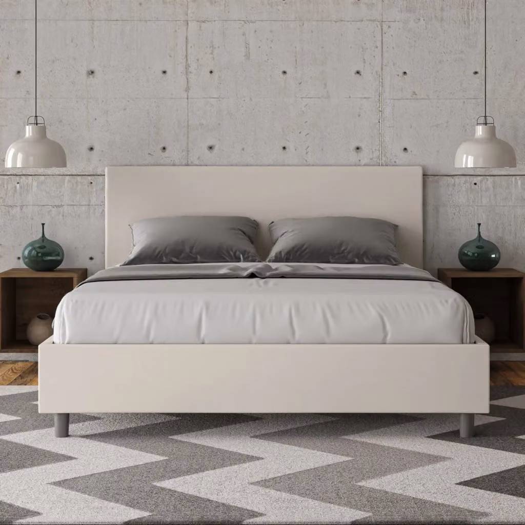 Letto Matrimoniale Adele Bianco con Contenitore e Rete con Alzata Imbottito in Similpelle L/P/H: 160 x 190 x 106 cm – 2