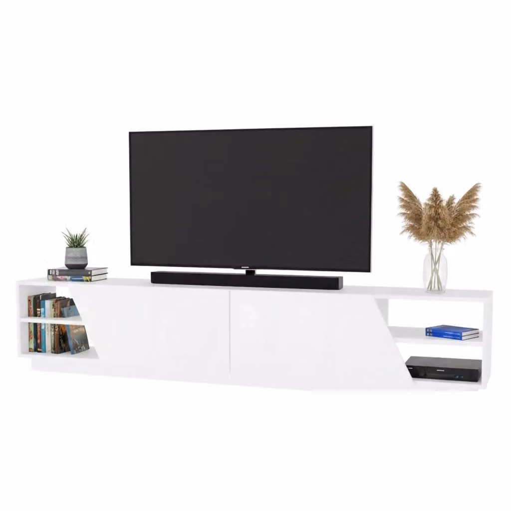 Mobile porta TV Apat DMORA, Credenza moderna per soggiorno in MDF bianco opaco, L: 240 cm, H: 37,1 cm, P: 47,4 cm – 2