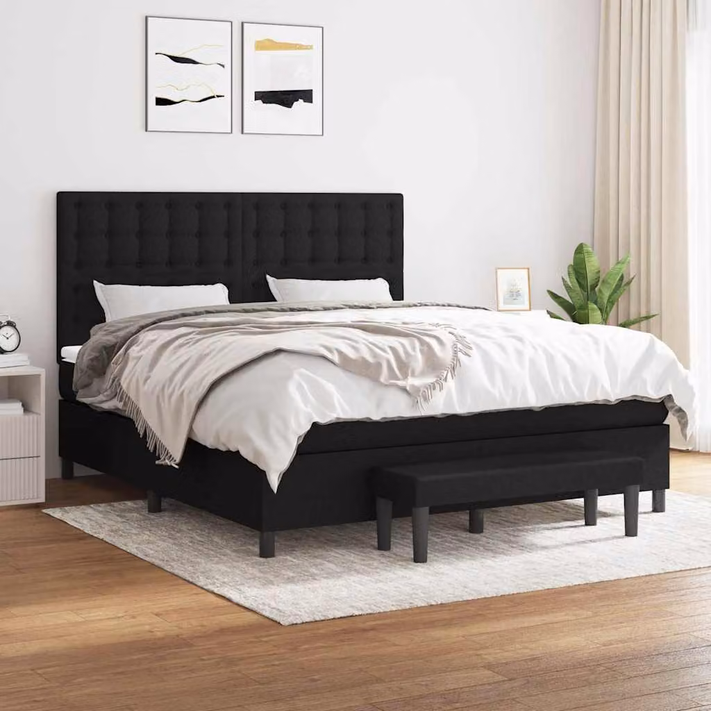 vidaXL Letto Ibrido con Giroletto a Molle e Materasso in Tessuto Nero L/P/H: 160 x 200 x 128 cm – 1