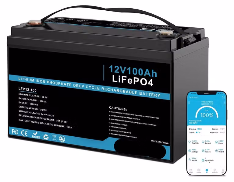 Batteria LiFePO4 - Batteria da 12V - Batteria al litio - Accumulo di energia - Batteria per energia solare - Capacità di 100Ah