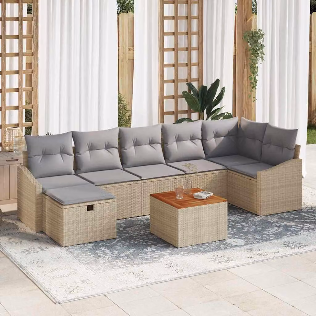 Maison Exclusive - Set da giardino composto da 8 pezzi. Divano in rattan sintetico beige