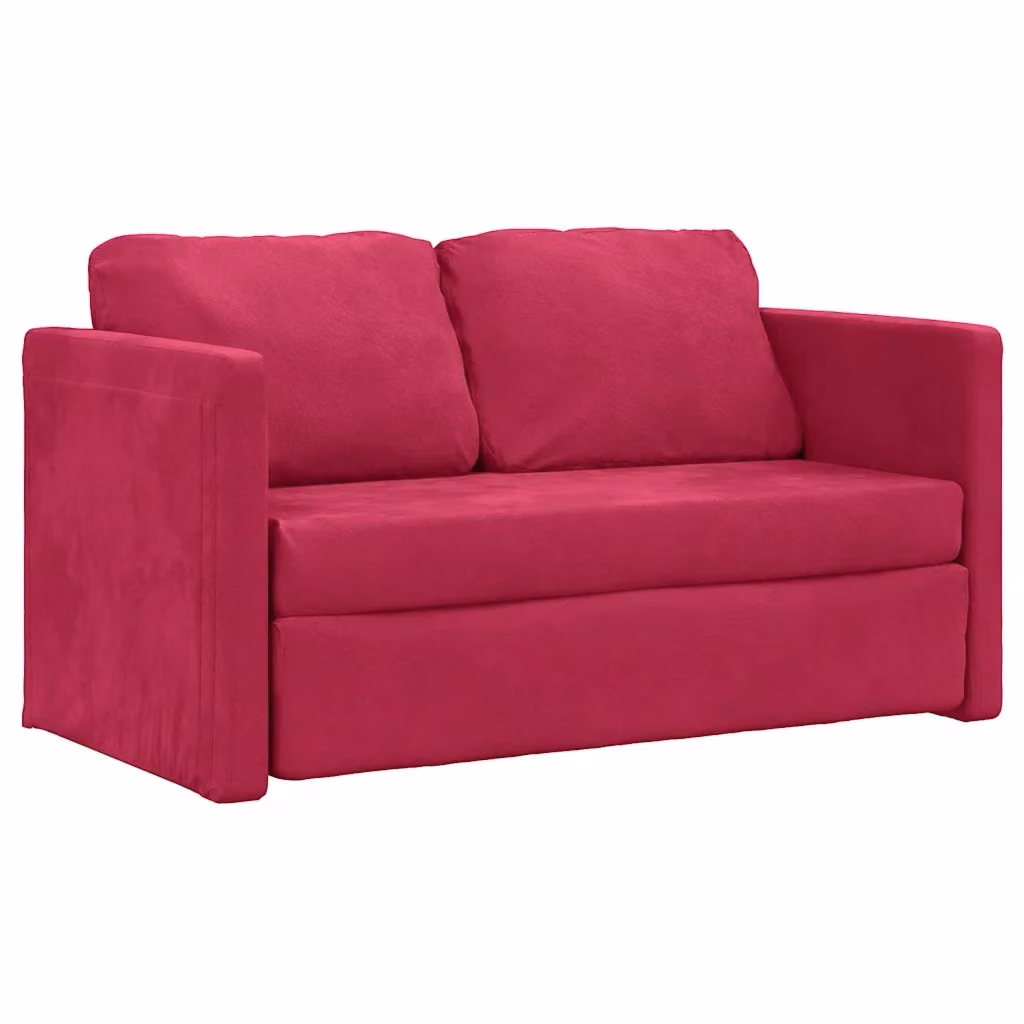 Divano Letto 2 in 1 vidaXL in Velluto Rosso con Struttura in Metallo e Cuscini, L: 122 cm, P: 204 cm, H: 55 cm – 2