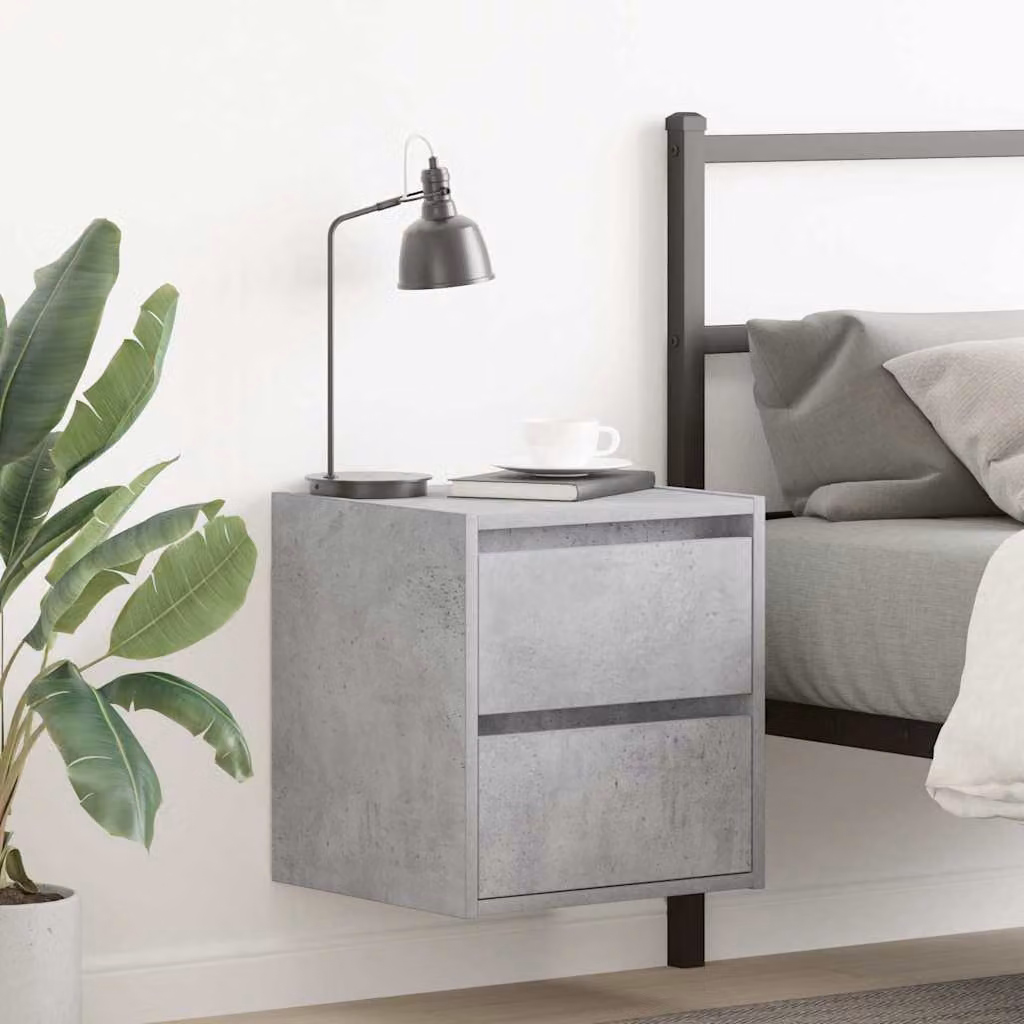 Set di 2 comodini da parete vidaXL in stile moderno, colore grigio cemento, L 38 cm x P 34 cm x H 40 cm