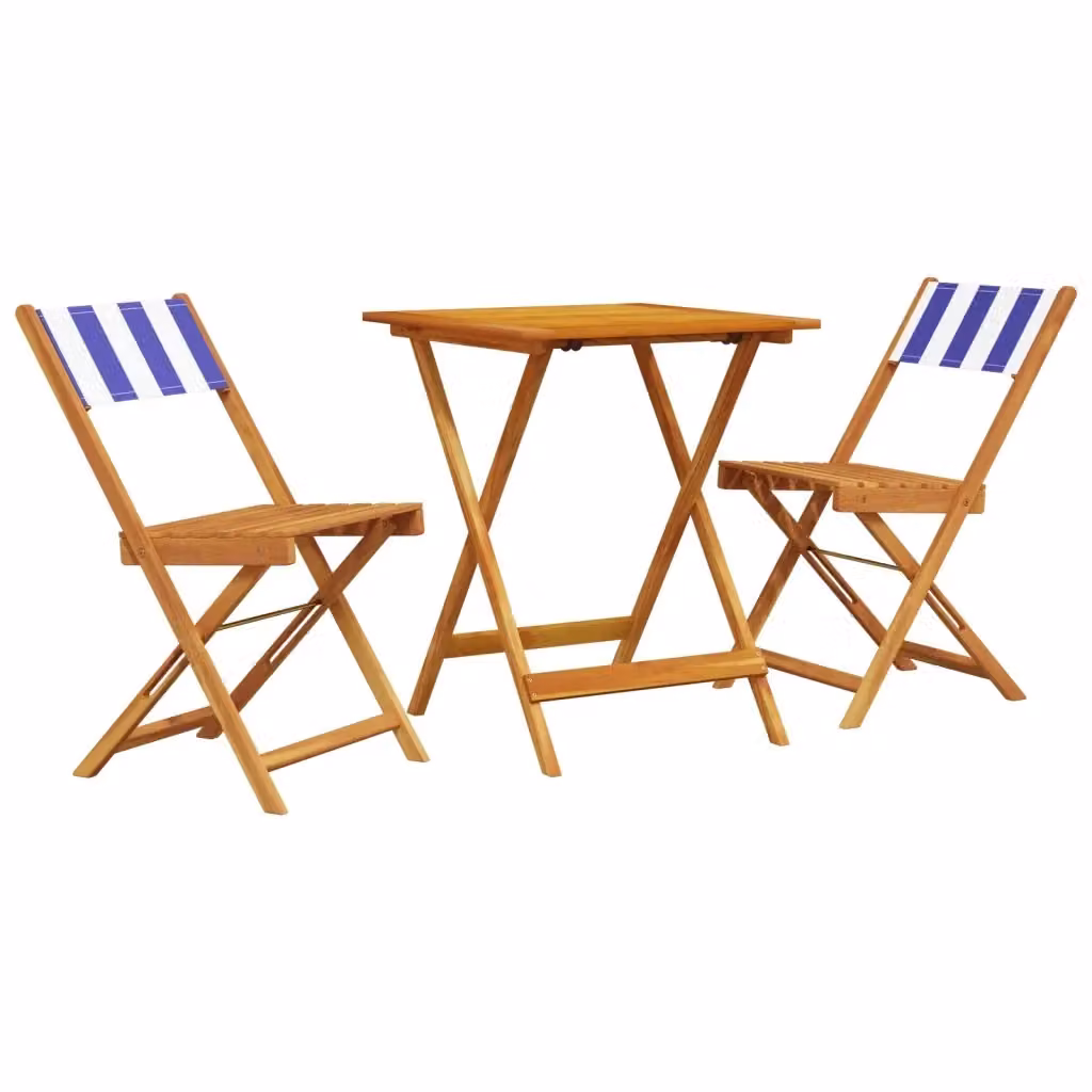 Set da Bistrot vidaXL in Legno di Acacia con Sedie a Righe Blu e Bianco per Giardino e Terrazzo – 2