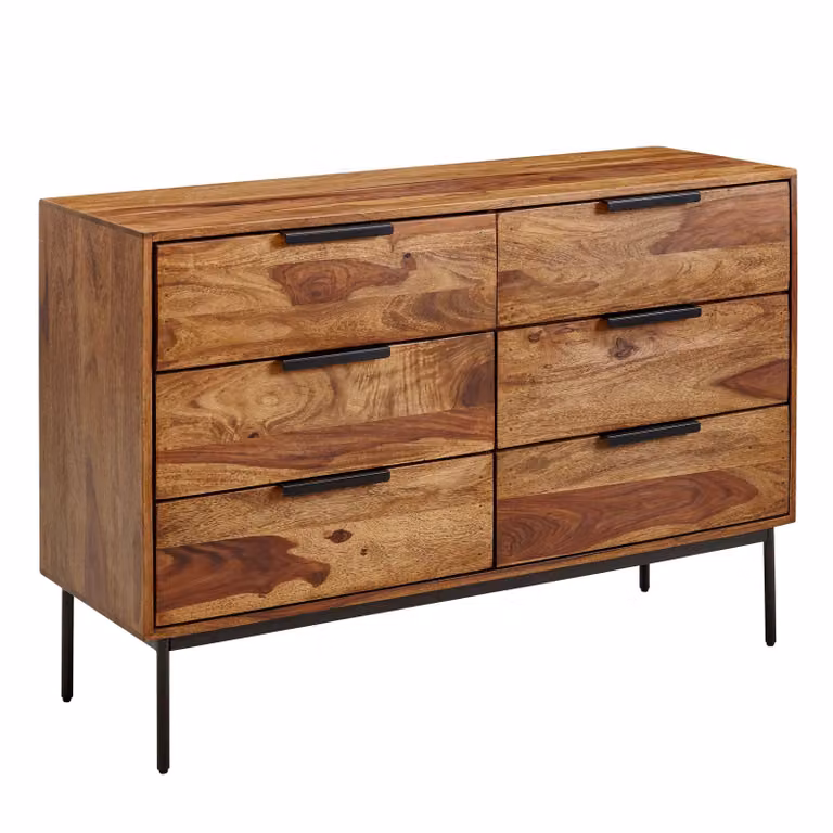 117x80x42 cm cassettiera in legno massiccio di sheesham / metallo | Wohnling
