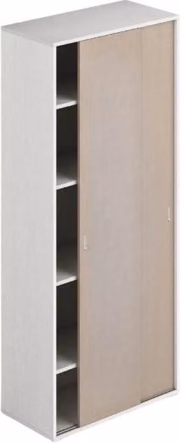 Armadio due ante scorrevoli 90x43x212h con ripiani colore bianco frassinato e olmo