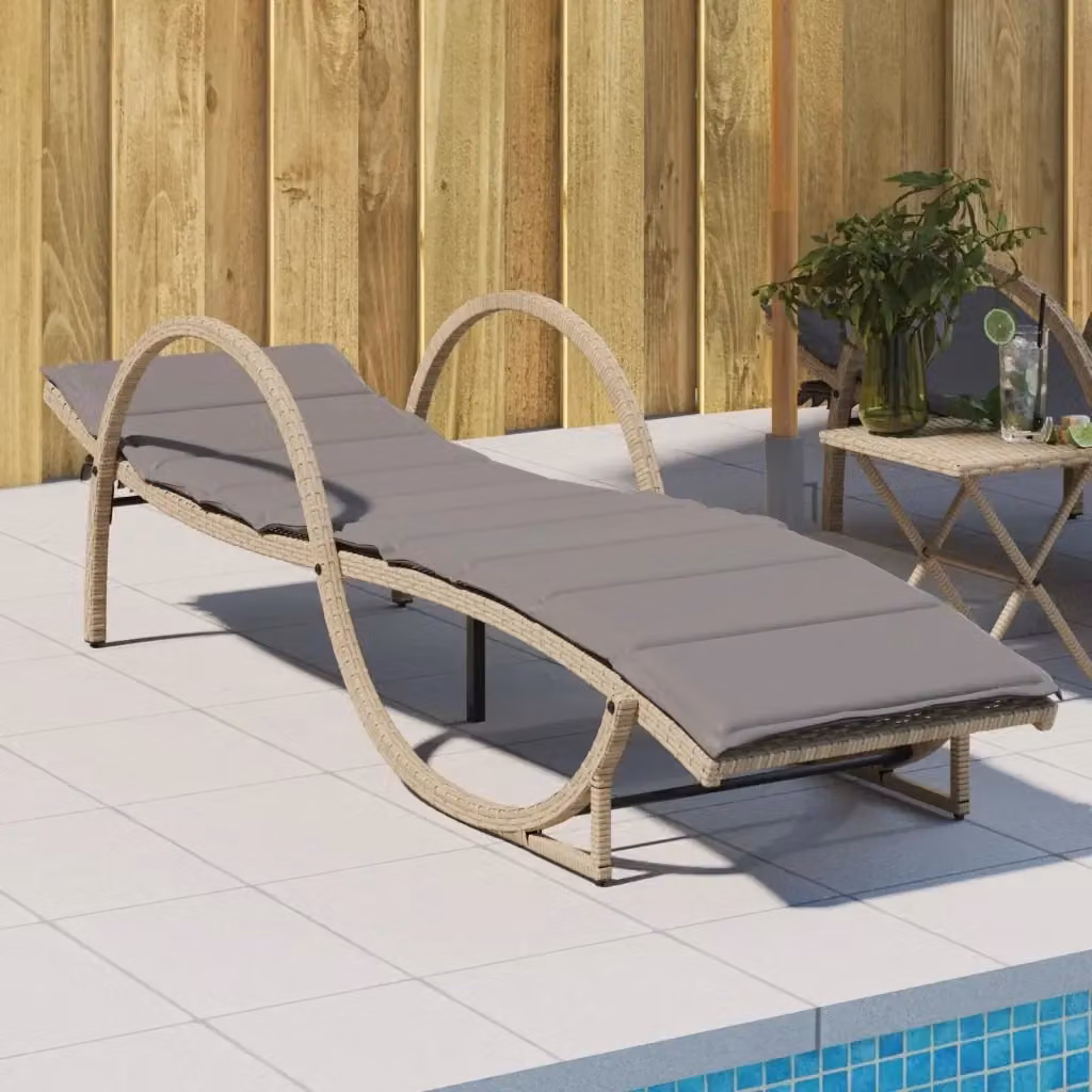 Lettino prendisole Outsunny in polyrattan con cuscini beige e grigi L/P/H: 199 x 60 x 42 cm – 2