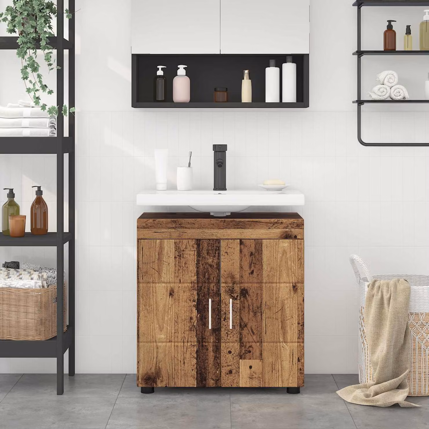 Set di armadi da bagno vidaXL TULUM in legno vecchio marrone L/P/H: 60 x 34 x 63 cm