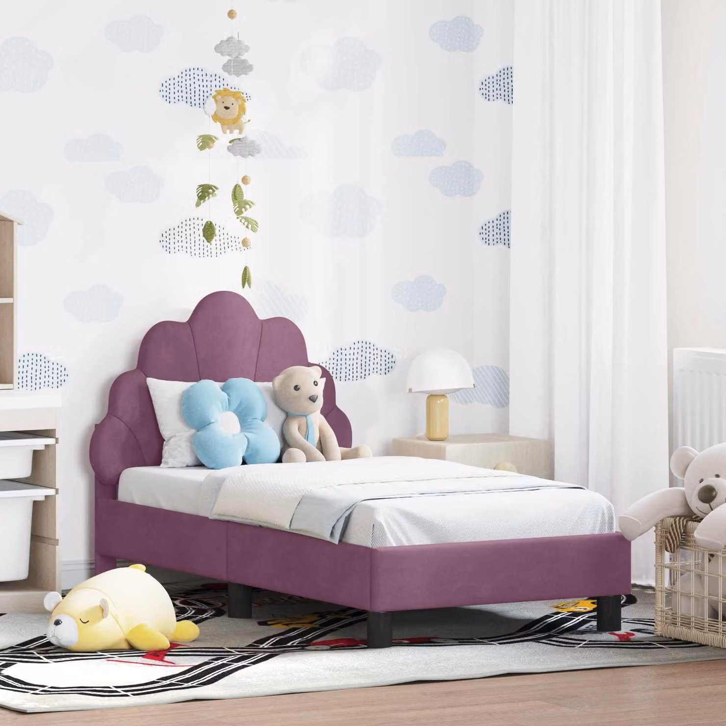 vidaXL Struttura letto per bambini con testata in velluto viola e nero, L 140 x P 70 x H 79 cm