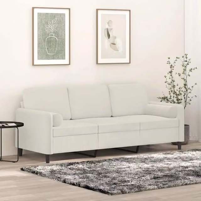 Divano a 3 posti moderno vidaXL in velluto beige con cuscini e coperture rimovibili L: 198 cm, P: 80 cm, H: 77 cm