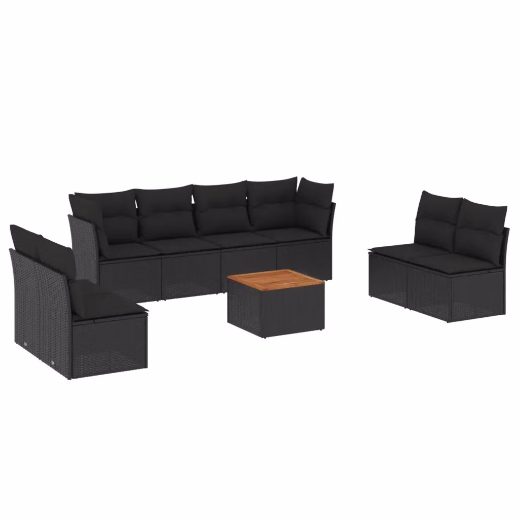 vidaXL Set Divani da Giardino a L in Polyrattan Nero con Cuscini e Tavolino da Esterno – 2