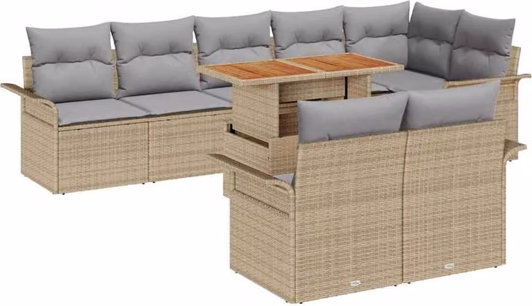 Set Divano da Giardino 9 pcs Beige Poly Rattan
