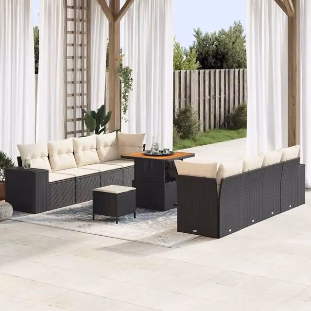 Set Divano da Giardino 11 pz Nero polyrattan 3361975
