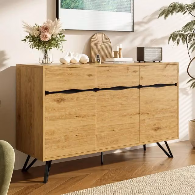 Credenza 3 Ante in Legno con Gambe in Metallo ¨C MINIMAL ¨C Bianco/Nero/Grigio