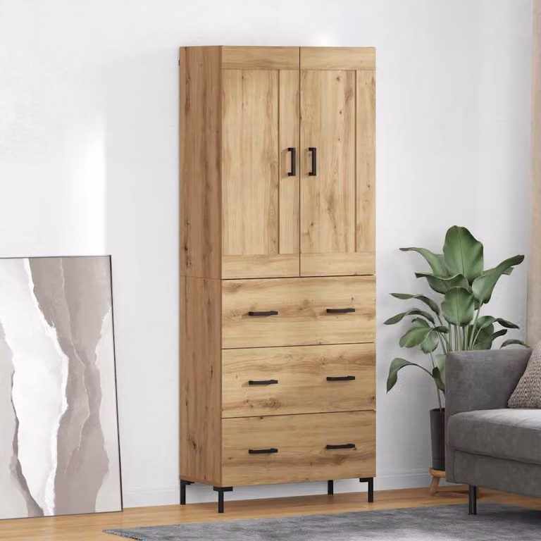 Set di 2 credenze moderne vidaXL in rovere marrone con ante a battente e ripiani interni L/P/H: 69,5 x 34 x 180 cm