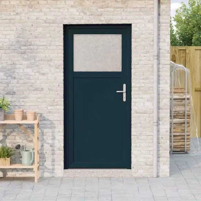 Porta d'ingresso laterale moderna vidaXL in PVC e acciaio, colore antracite, L: 88 cm, H: 198 cm