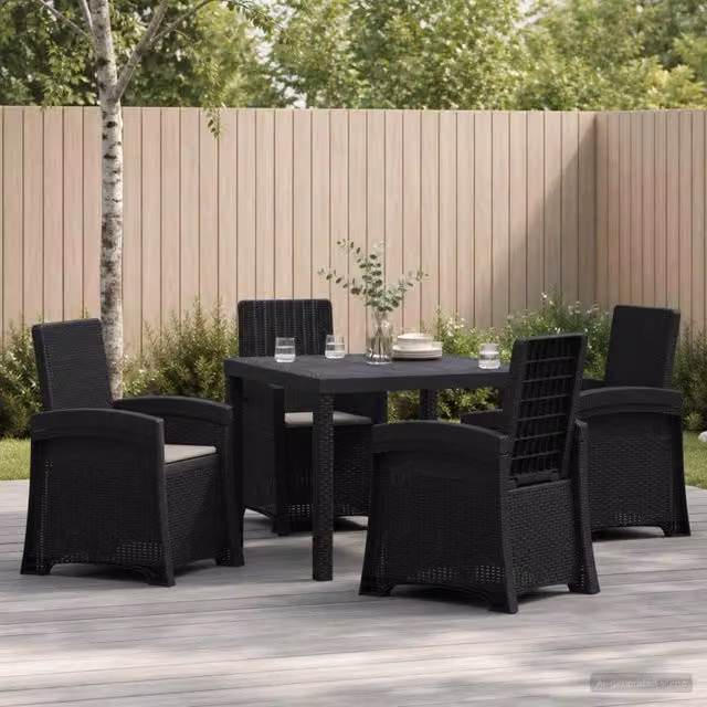 Set da pranzo da giardino moderno vidaXL in polyrattan composto da 5 pezzi nei colori antracite e grigio – 1