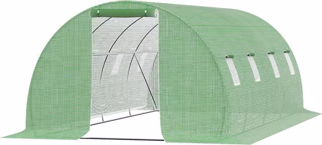 Serra da giardino a tunnel Outsunny da 18 m2 verde con telaio in acciaio zincato, 8 finestre e porta con zip avvolgibile, L/P/H: 6 x 3 x 2 m