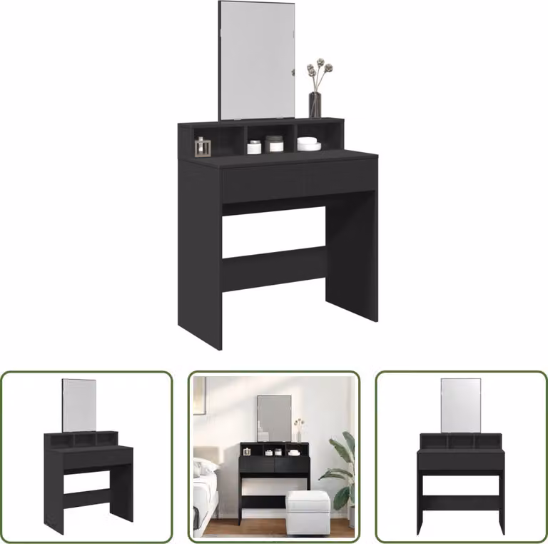 The Living Store Comodino con specchio nero 80x41x144,5 cm