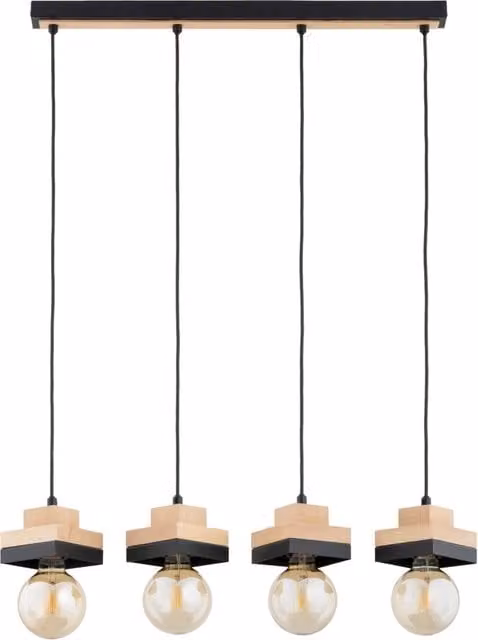 Lampada a sospensione scandinava MIKO Alfa in nero e legno con 4 portalampada E27 dimmabile
