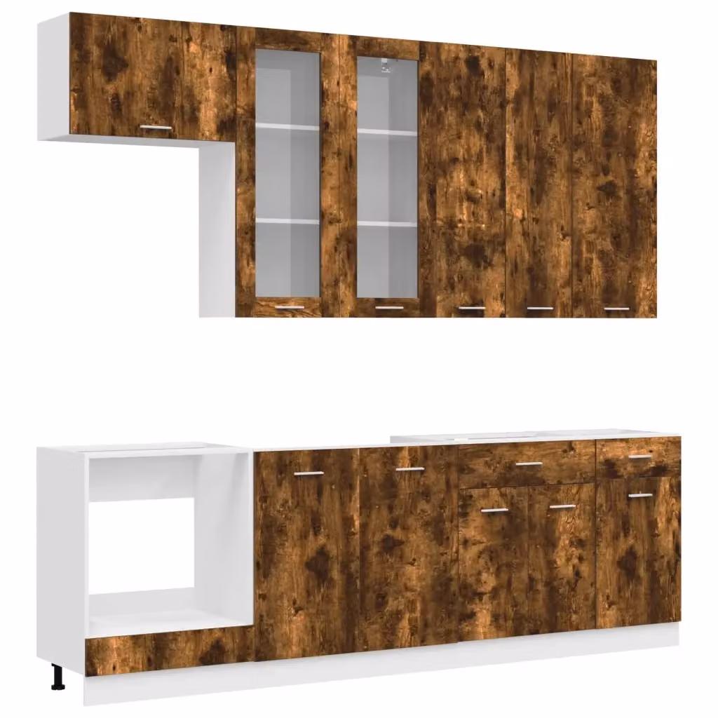 Unità Cucina Moderna vidaXL in Rovere Fumo con Ante in Vetro e Cassetti, Marrone – 2