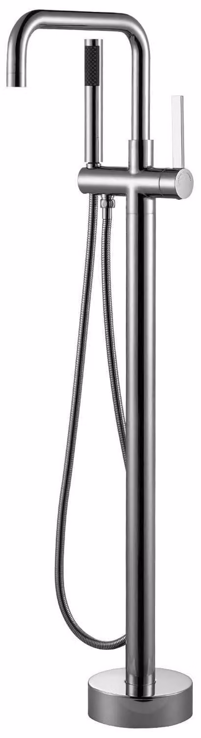 Miscelatore per vasca da bagno freestanding, in ottone cromato, con doccetta manuale, girevole a 360°, da fissare a pavimento