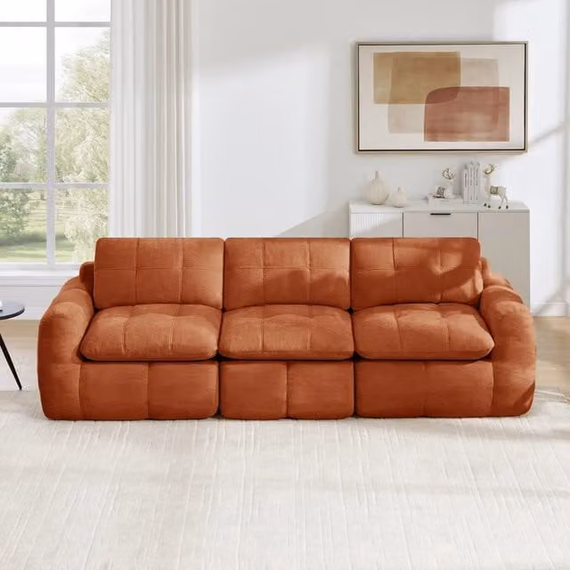 Divano modulare senza struttura in chenille; 264x97x68 cm; arancione