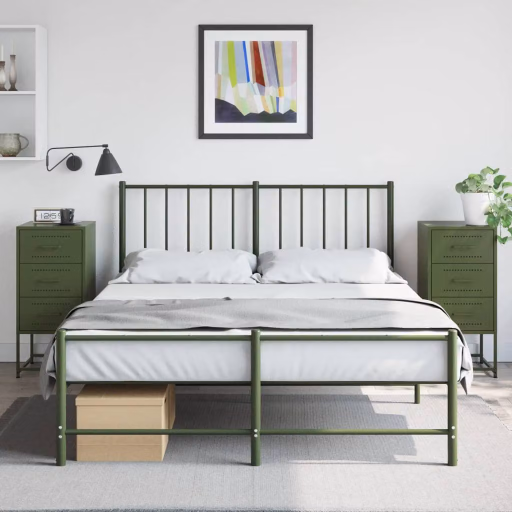 Set di 2 comodini vidaXL in metallo stile industriale, colore verde oliva opaco, L 36 cm x P 39 cm x H 78 cm