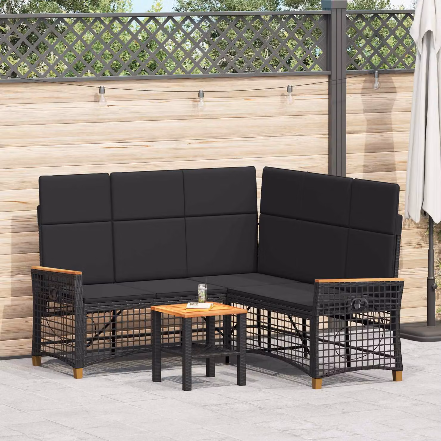 Set di divani da giardino a forma di U vidaXL con 5 posti, colore nero, L/P/H: 164 x 164 x 112 cm – 1