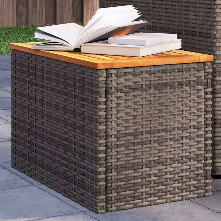 Set di 2 tavolini da giardino vidaXL in polyrattan e legno di acacia oliato, colore grigio e marrone, L/P/H: 55 x 34 x 37 cm
