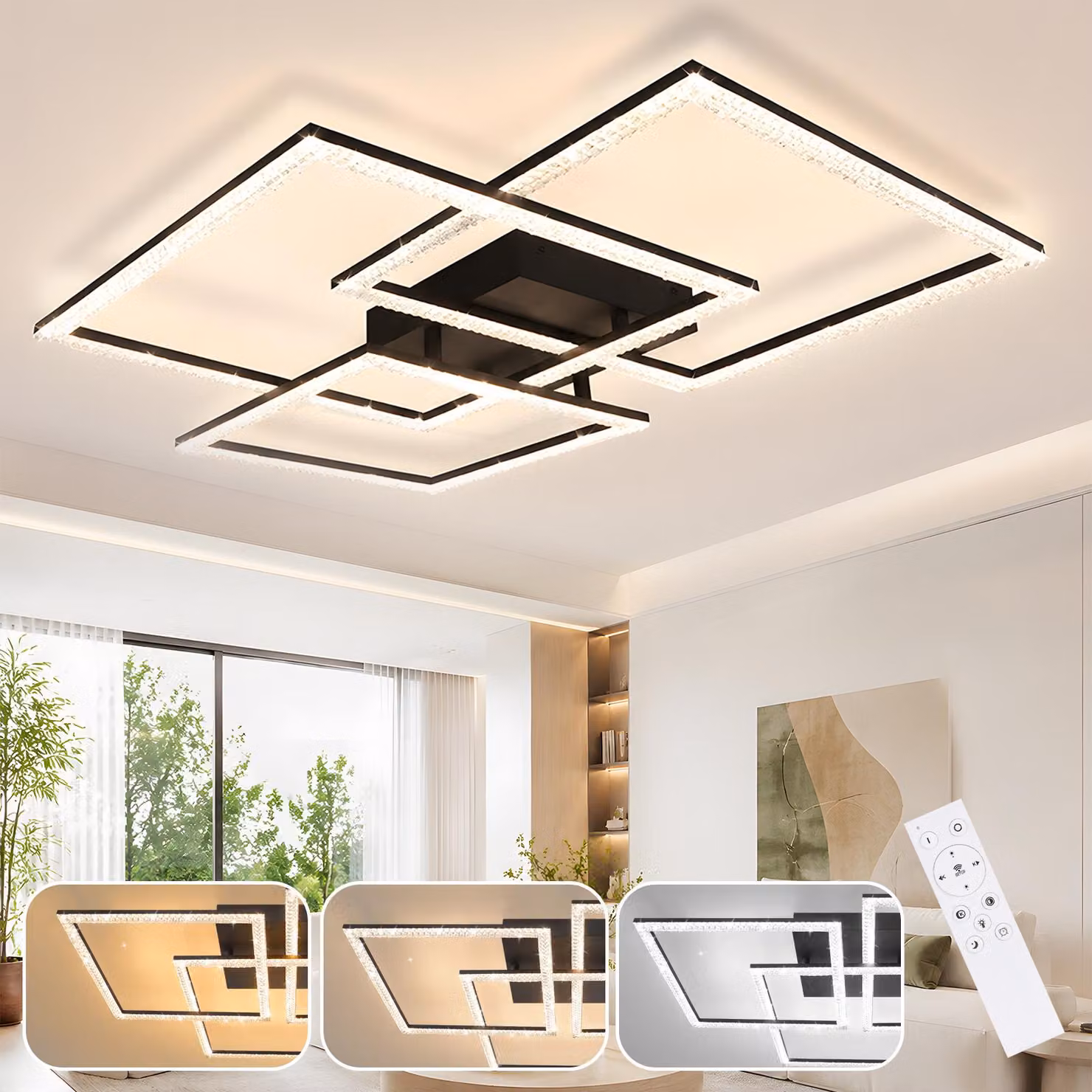 ZMH LED plafoniera nero soggiorno lampada dimmerabile 82 W moderno cristallo camera da letto lampada di design interno con telecomando