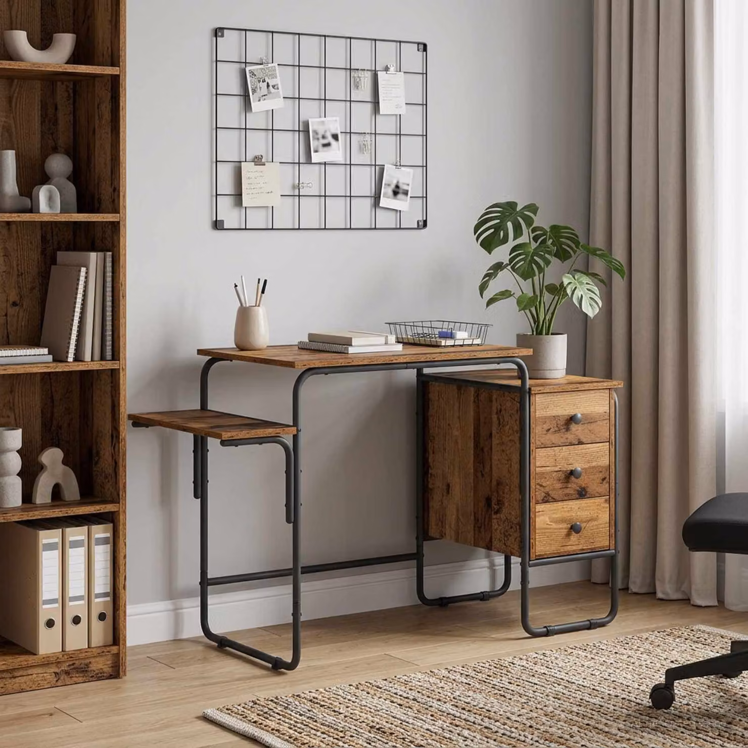 Scrivania con mobile contenitore vidaXL in stile industriale, colore marrone, L: 120 cm, P: 60 cm, H: 75 cm