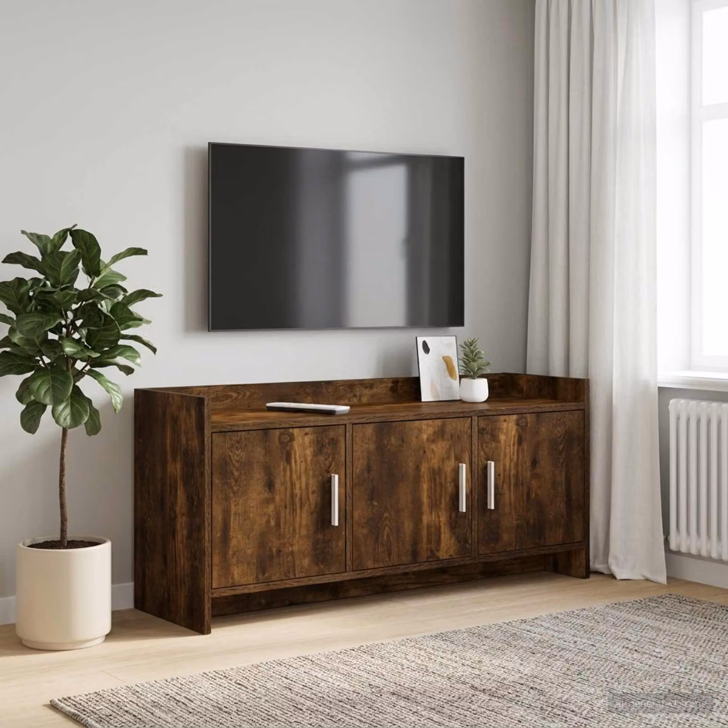 Mobile TV vidaXL in legno e metallo, colore marrone rovere fumo, L 102 x P 33 x H 47 cm