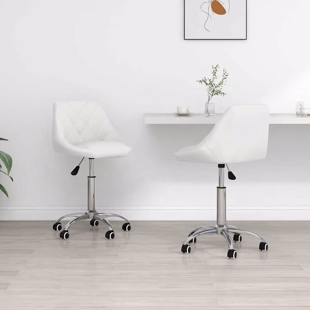 Set di 2 sedie da pranzo girevoli vidaXL in similpelle bianca con ruote e design moderno