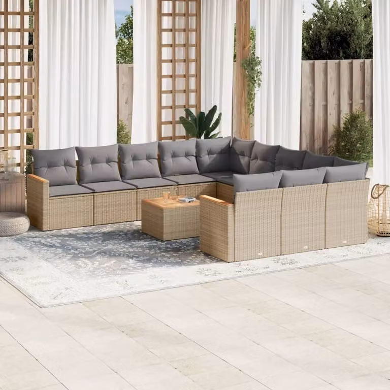 Maison Exclusive - Set Divani da Giardino 12 pz con Cuscini Beige in Polyrattan
