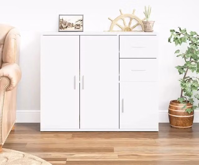 Credenza-Buffet-Armadio da cucina Bianca 91x29,5x75 cm in Legno Multistrato