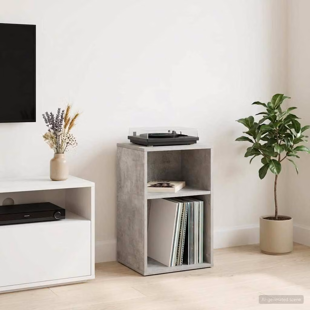 vidaXL Mobile porta vinili Grigio Cemento L: 38 cm, P: 33 cm, H: 61 cm