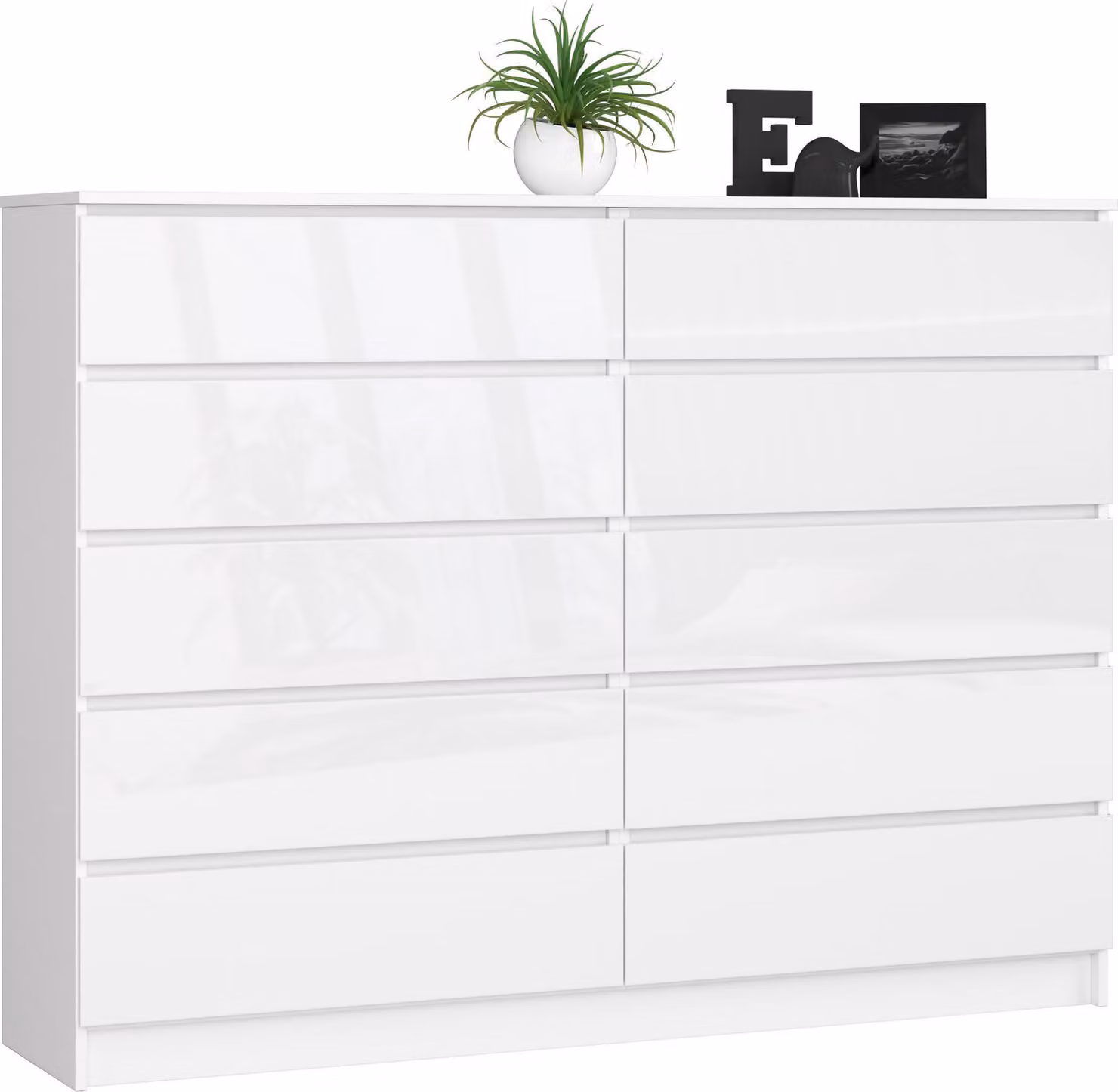 Akord Cassettiera 10 Cassetti Bianco/Bianco Lucido 160X40X121 Cm