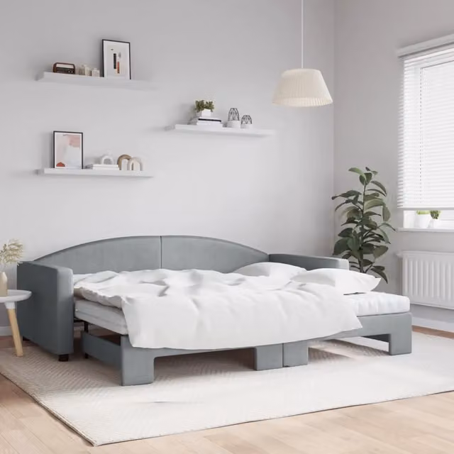 Divano Letto Estraibile Moderno vidaXL in Tessuto Grigio per Soggiorno e Camera da Letto