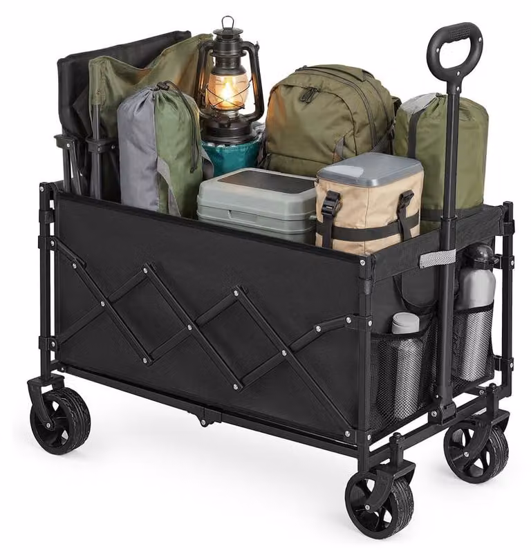Carrello pieghevole con 4 ruote rinforzate | Colore: nero | Dimensioni: 79,5 x 49,5 x 90,5 cm