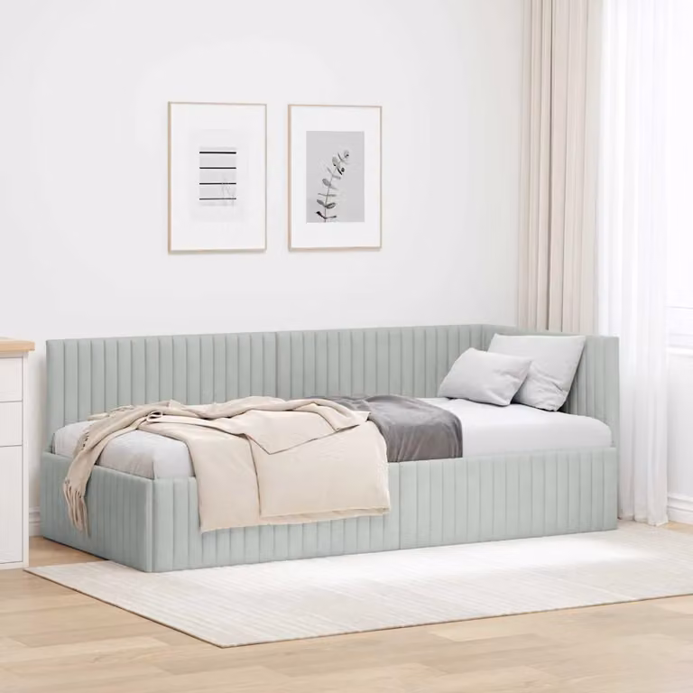 Cornice del letto ad angolo vidaXL in velluto grigio, L/P/H: 190 x 90 x 72 cm