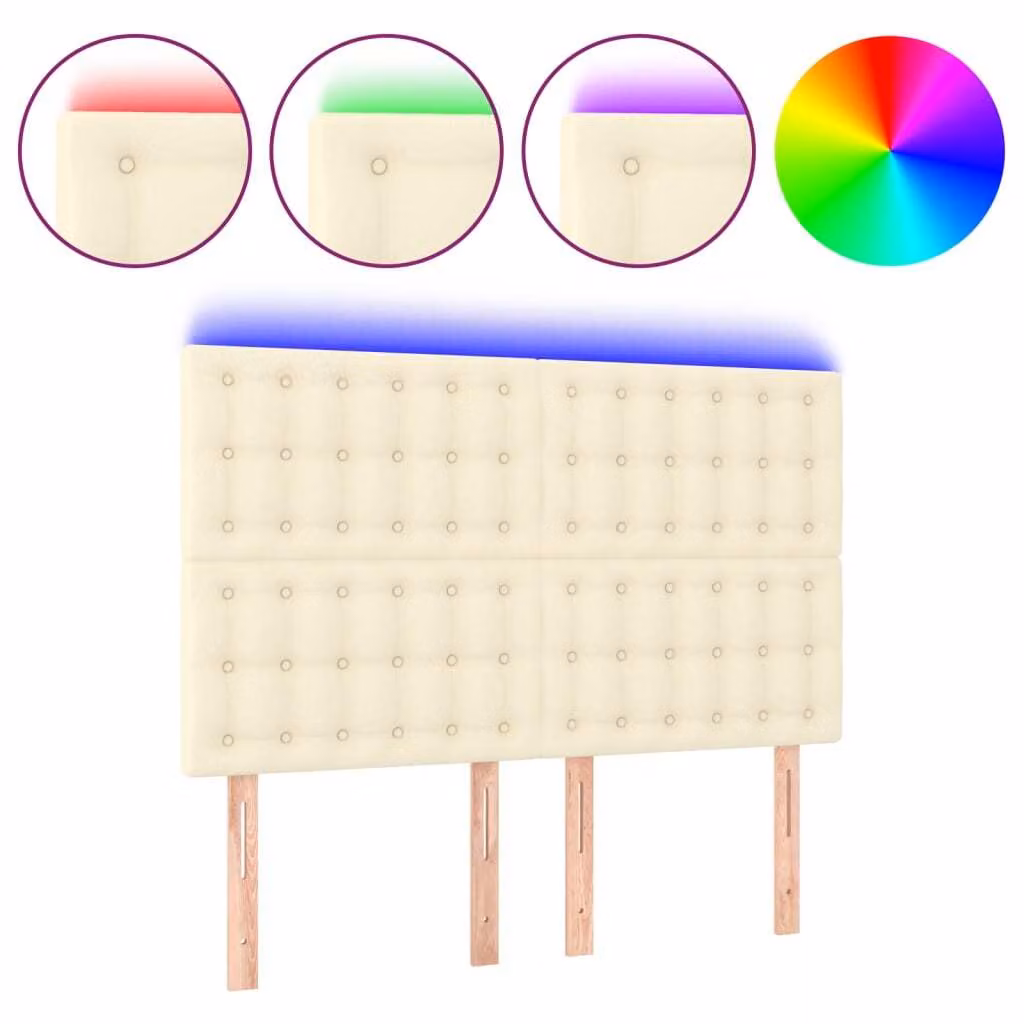 Testiera a LED Crema 144x5x118/128 cm in Pelle finta