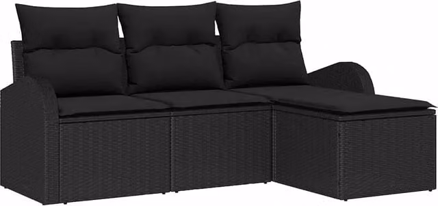 Set di divani con cuscino 4 pz | Set Salotto da Giardino Nero polyrattan