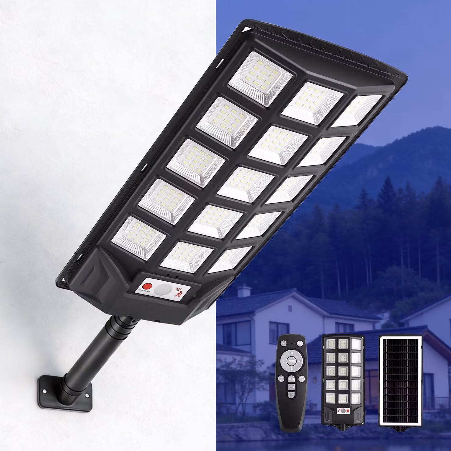 Lampione solare da 500 W, 6500 K, grado di protezione IP66, con telecomando, dotato di 180 LED