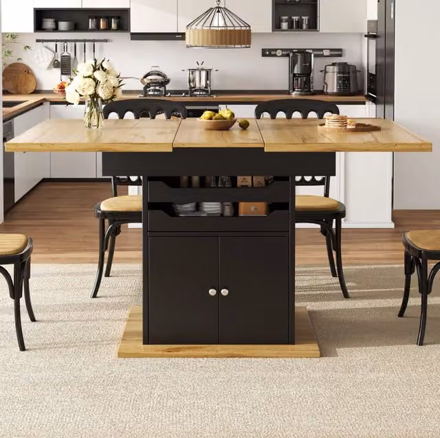 Tavolo da pranzo allungabile 110-140x80x76 cm con contenitore; chiusura soft-close in MDF nero