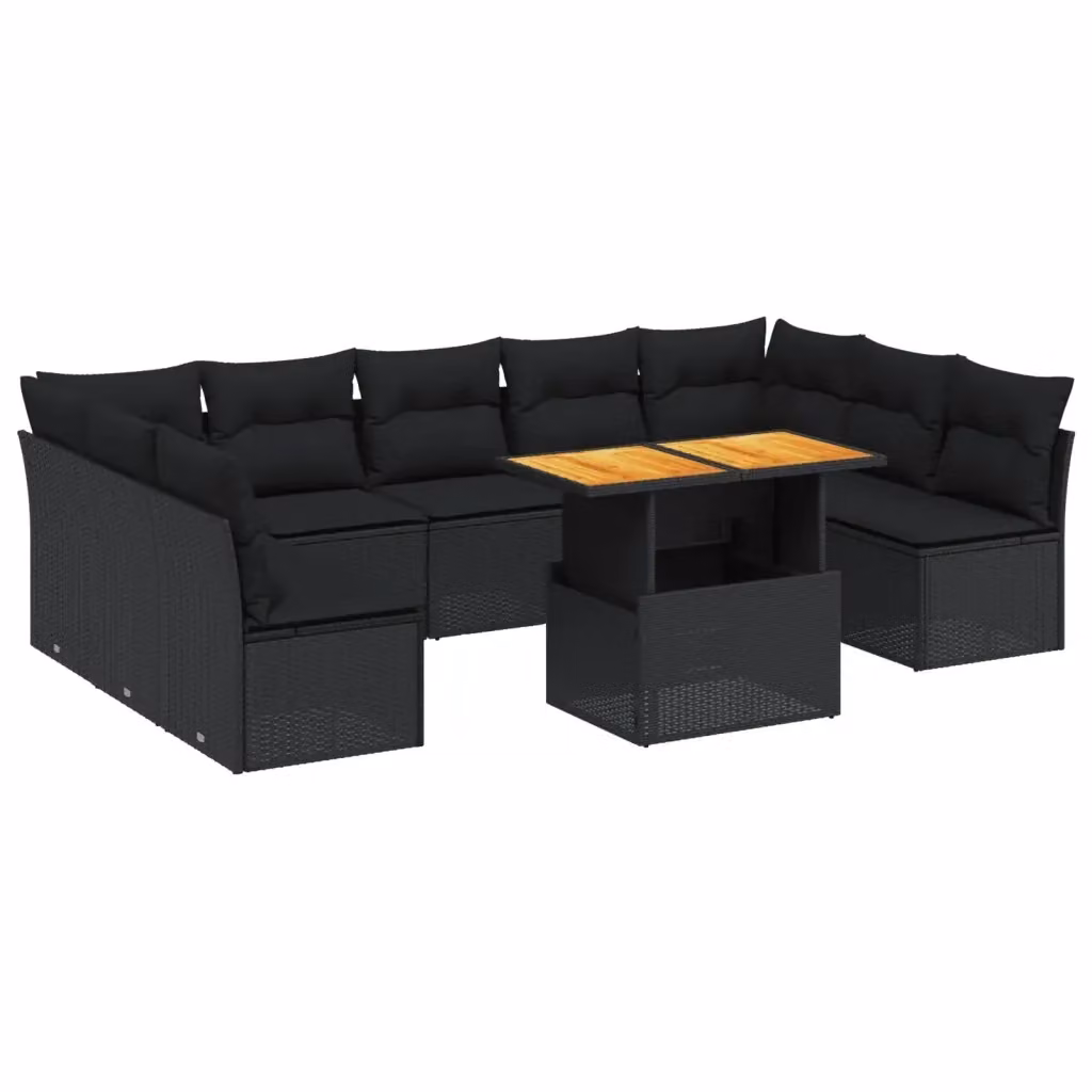 vidaXL Set Divani da Giardino a L in Polyrattan Nero con Cuscini e Tavolino da Esterno – 2