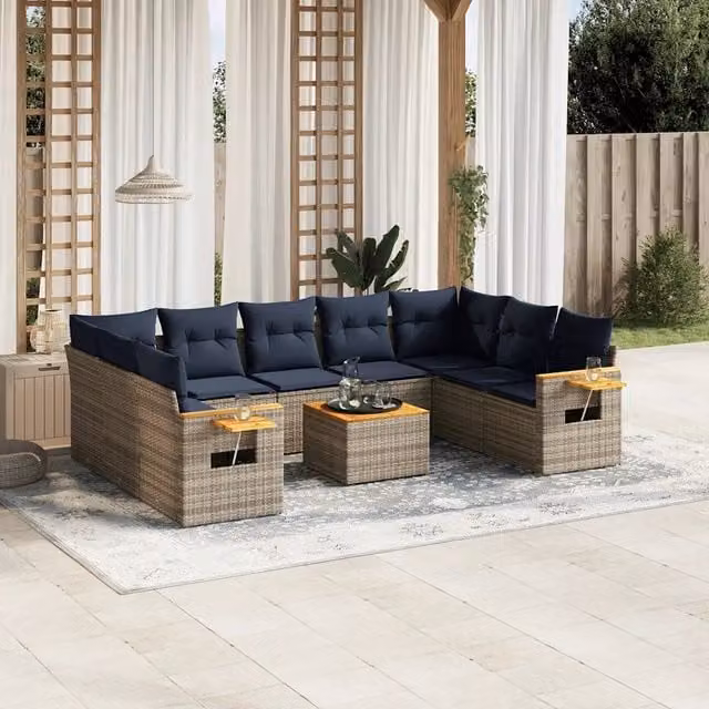 Set Divani da Giardino 10 pz con Cuscini Grigio in Polyrattan 3227125